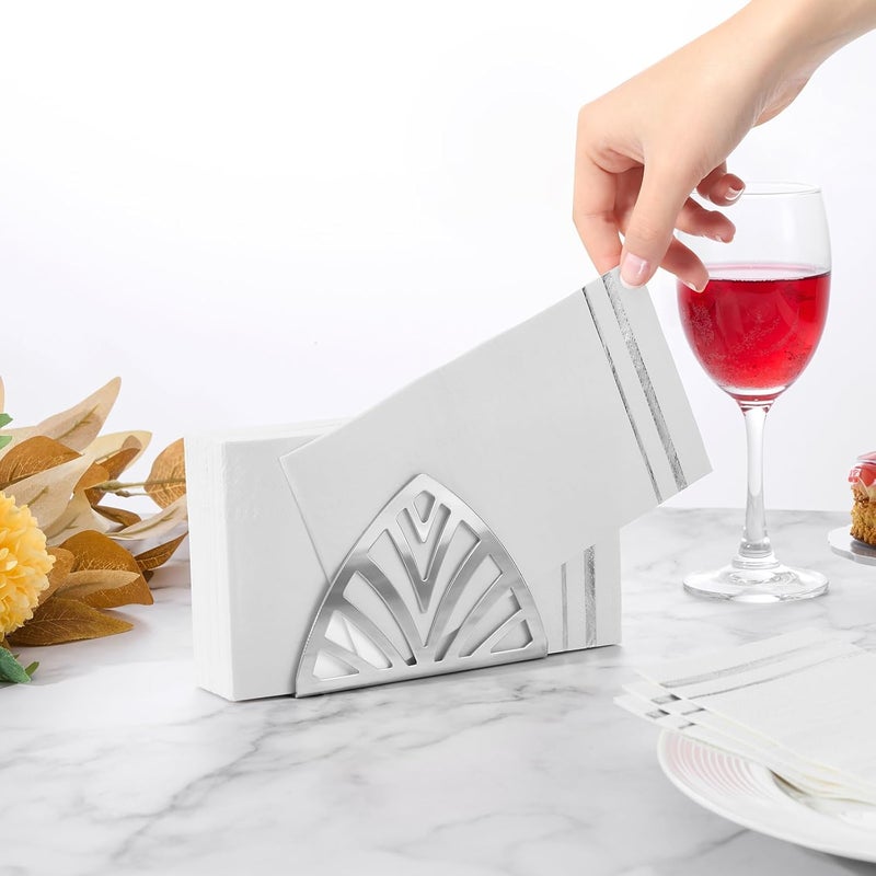 Tamone 100PCS 3-Ply Silver Napkins - White and Silver Napkins Disposable - Premium Quality Dinner Napkins Soft and Absorbent for Wedding Party Birthday - Image 4